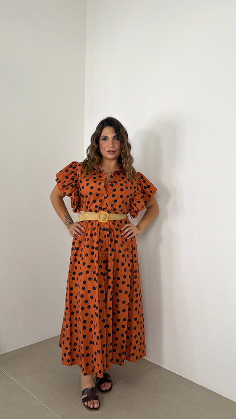 DRESS ARANCIO POIS BLU
