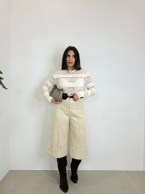 BERMUDA LUNGO CON PIEGA PANNA