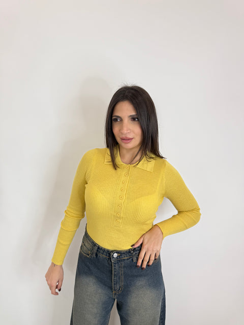 BODY CON BOTTONCINI SENAPE