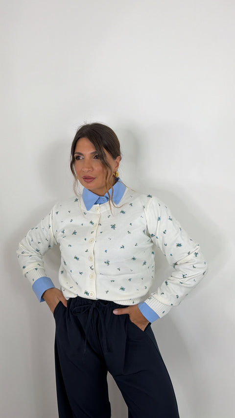 CARDIGAN FLOWERS BIANCO