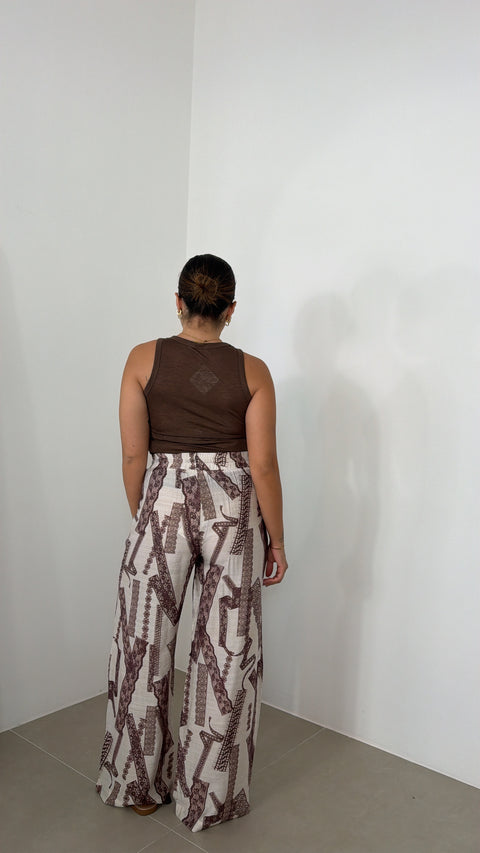 PANTALONE STAMPATO MARRONE