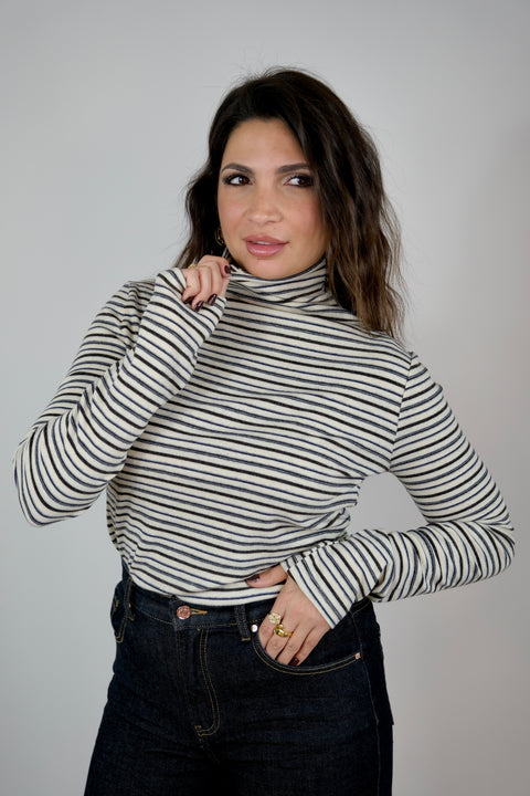 MAGLIA RIGHE CALDO COTONE BIANC