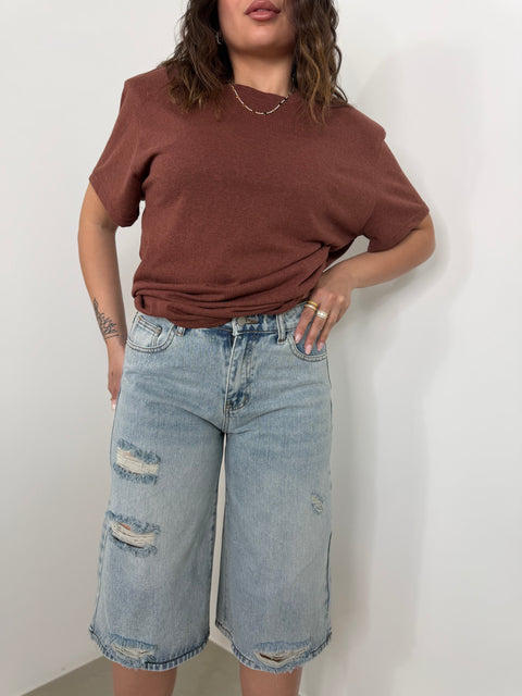 BERMUDA IN DENIM CON STRAPPI
