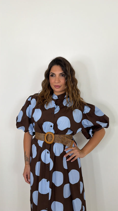 DRESS POIS CON MANICA BALLON MARRONE