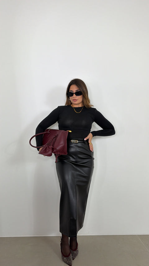 GONNA LONGUETTE CON SPACCO FRONTALE NERO