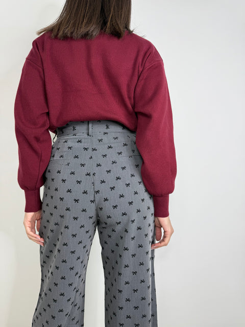 PANTALONE CON FIOCCHI IN VELLUTO GRIGIO