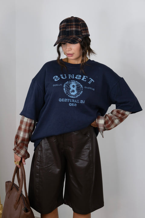 FELPA CON MANICA A CAMICIA BLU