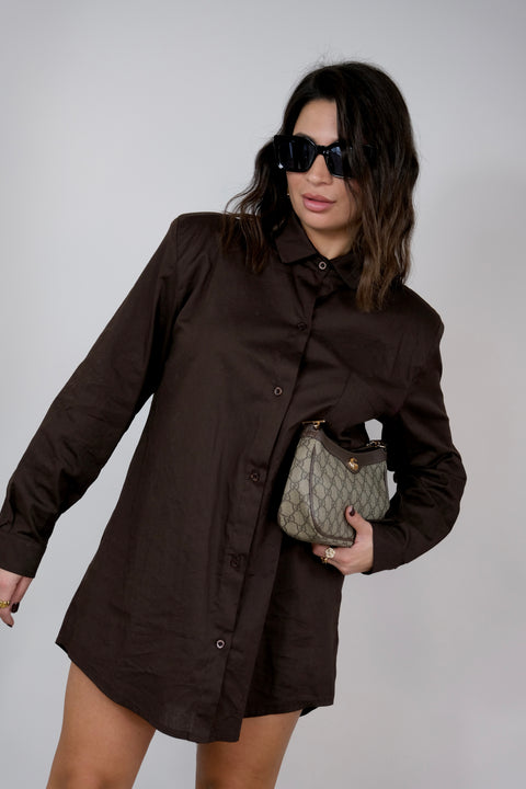 CAMICIA CON SPALLINA MARRONE