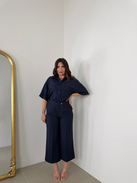 PANTALONE PALAZZO AKUMAL 3/4 BLU