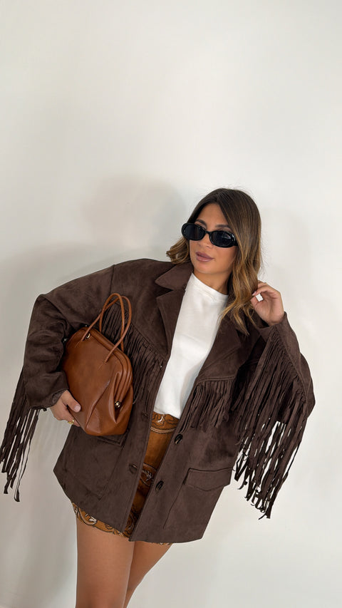 CAPPOTTO IN ECO CAMOSCIO CON FRANGE