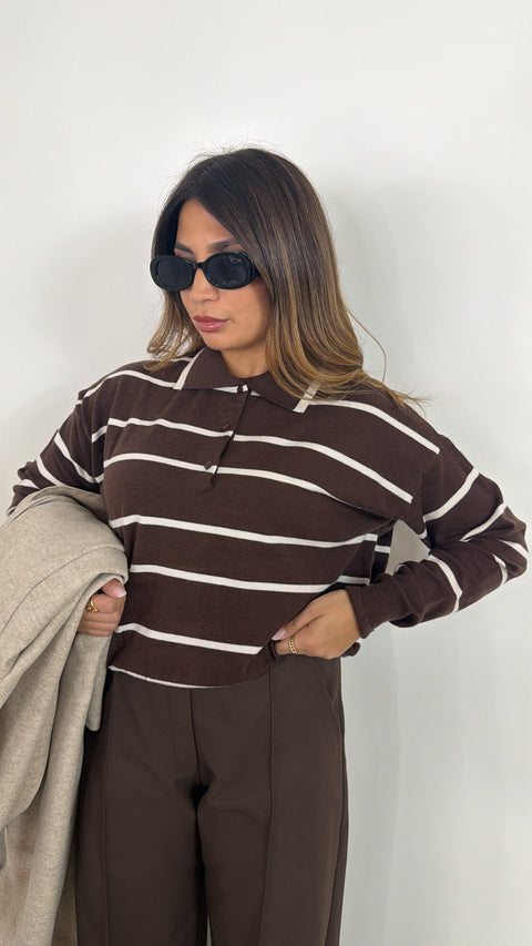 PULLOVER NOEMI RIGHE MARRONE