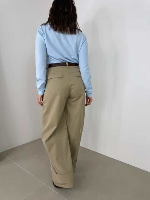 PANTALONE CON PIEGONE IN COTONE