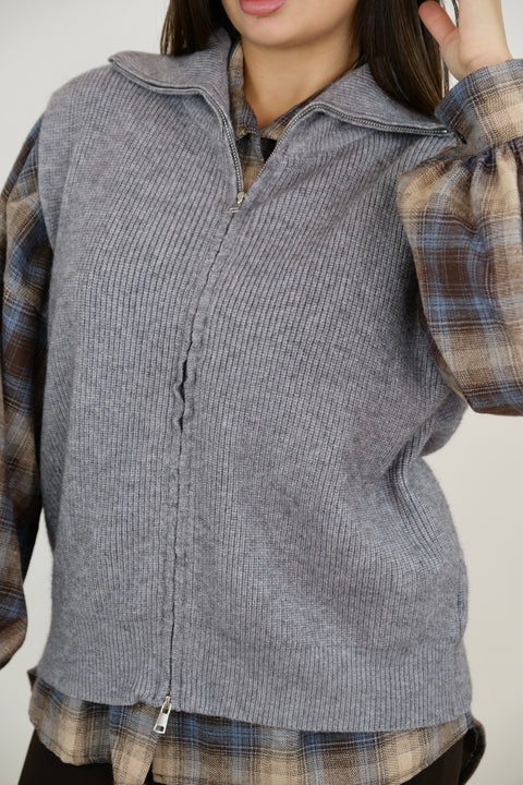 GILET CON ZIP GRIGIO