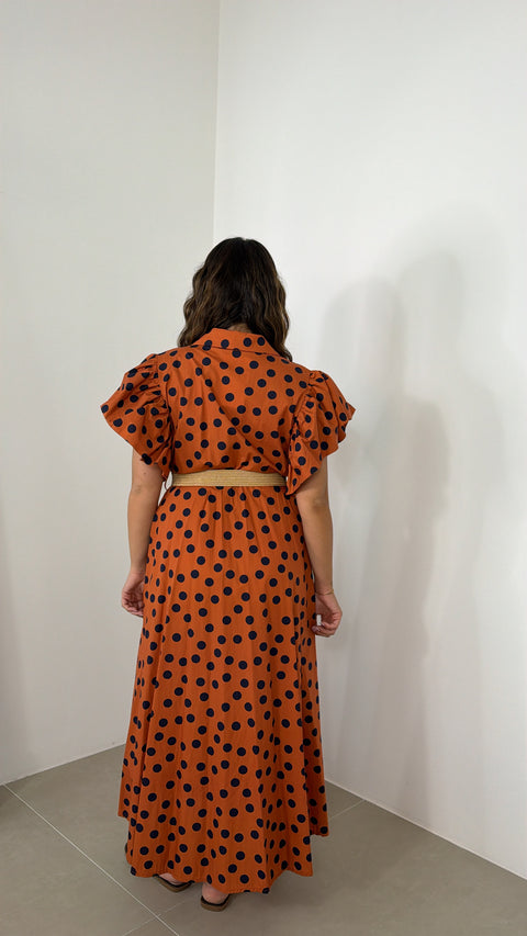 DRESS ARANCIO POIS BLU