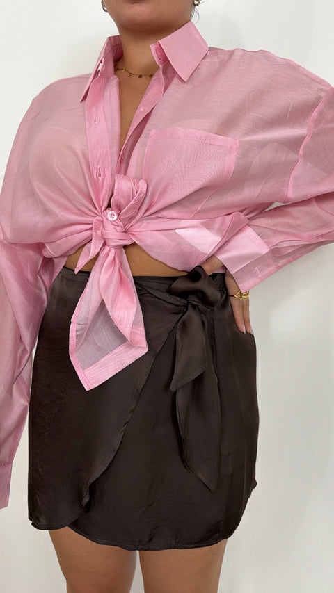GONNA PORTAFOGLIO IN SATIN MARRONE