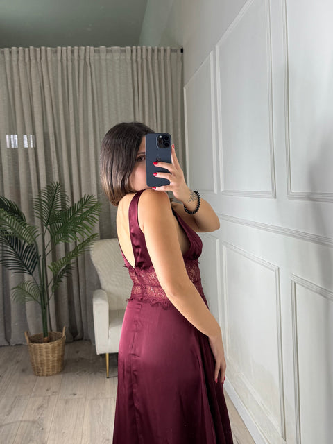 DRESS CON PIZZO BORDEAUX