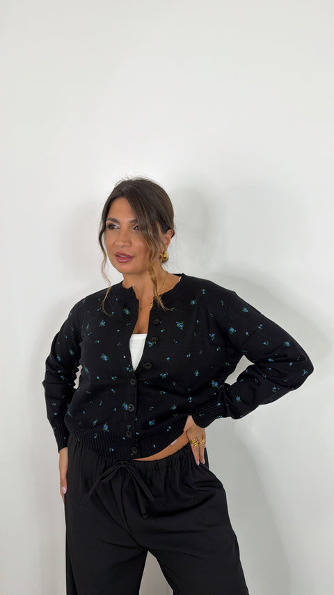 CARDIGAN FLOWERS NERO