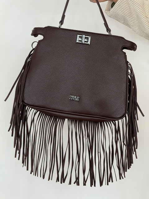 BAG IN ECOPEL CON FRANGE MARRONE