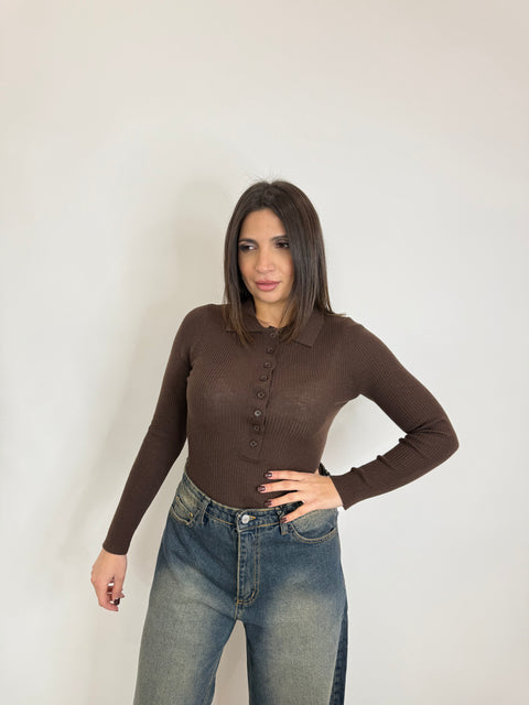 BODY CON BOTTONCINI MARRONE