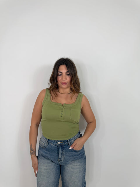 CANOTTA CON BOTTONCINI VERDE