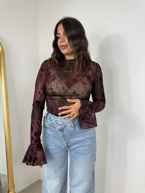 MAGLIA FLOWERS BORDEAUX