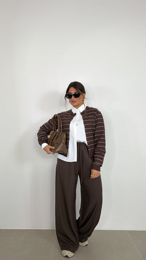 CARDIGAN RIGHE MARRONE