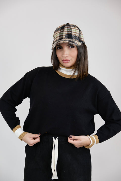 PULLOVER MEZZO COLLO CON RIGHE NERO