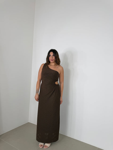 DRESS IN PIZZO SAN GALLO CUT OUT MARRONE