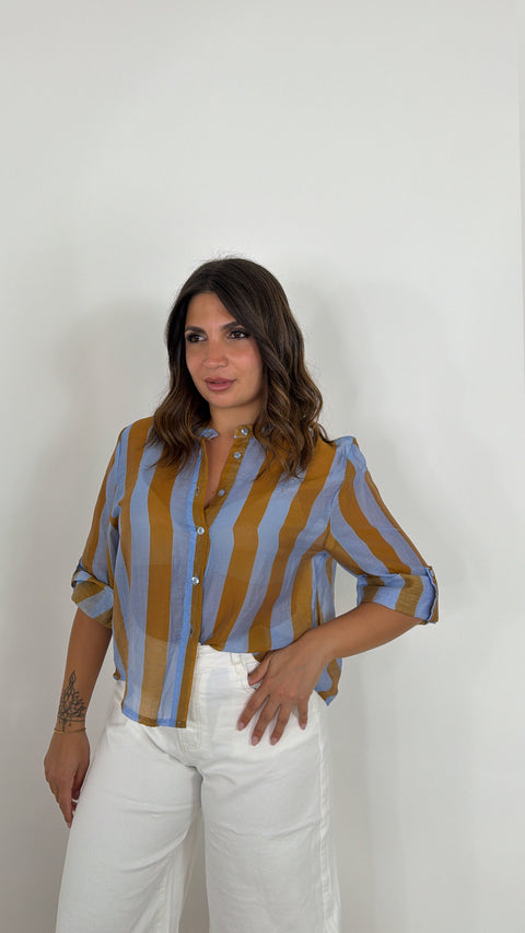 CAMICIA RIGA SENAPE/CELESTE