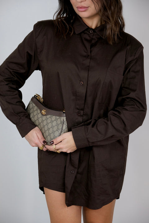 CAMICIA CON SPALLINA MARRONE