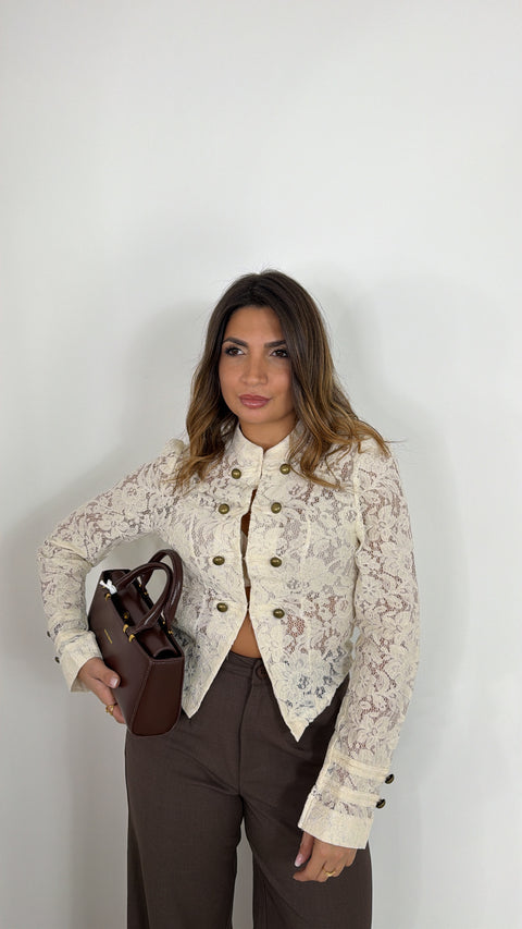 BLUSA IN MACRAME PANNA