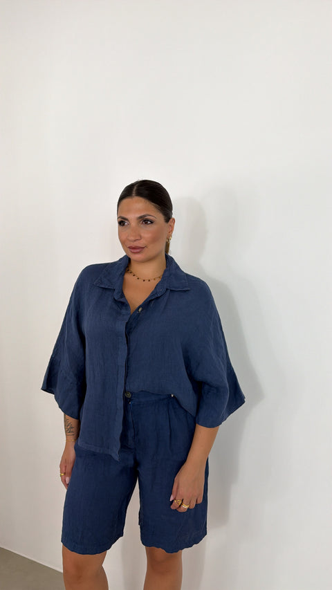 SHORT VANIA BLU 100%LINO