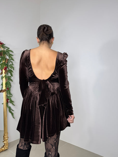 MINI DRESS IN VELLUTO MARRONE