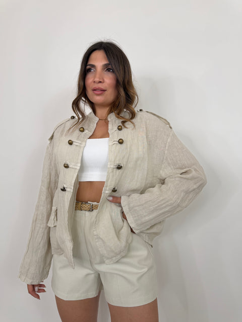 GIACCA IN LINO BEIGE CON ALAMARI