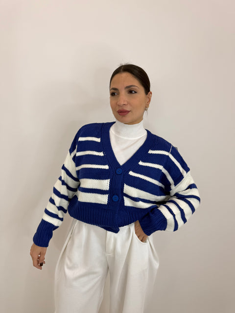 CARDIGAN CROP CON RIGHE BLU
