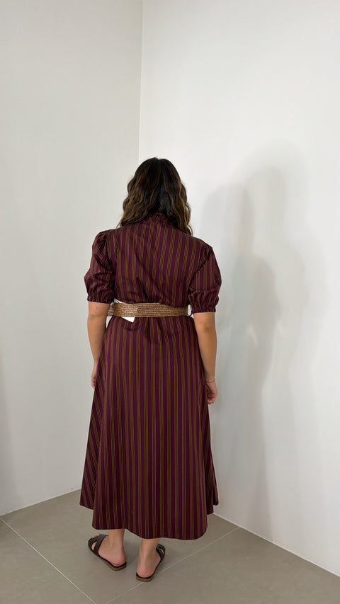 ABITO RIGATO CON MEZZA MANICA BORDEAUX