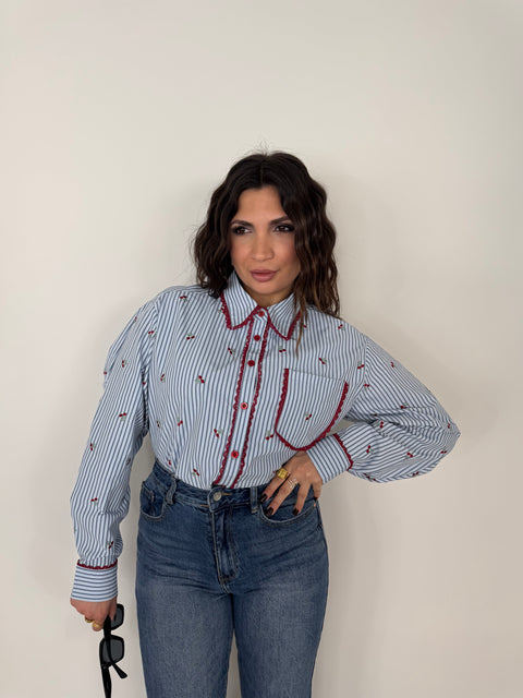 CAMICIA CHERRY RIGHE CELESTE/ROSA