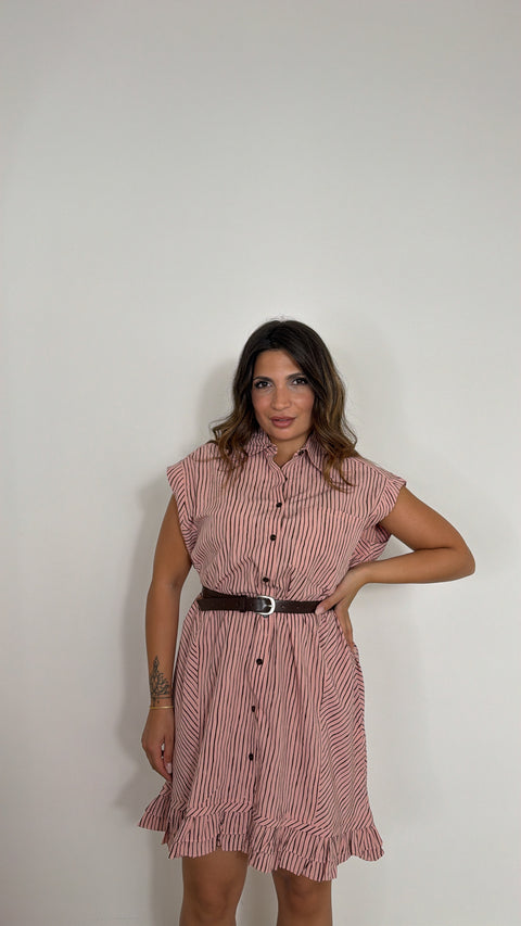 DRESS RIGATO CON BALZA ROSA