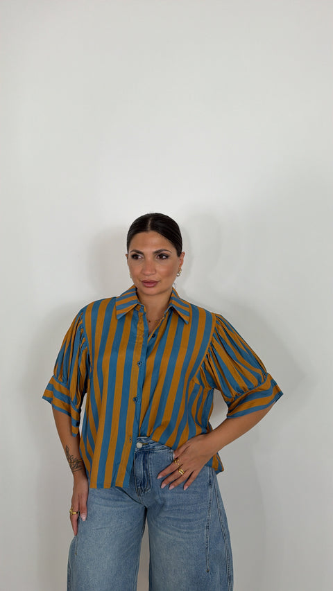 CAMICIA MILA RIGA SENAPE/VERDE ACQUA