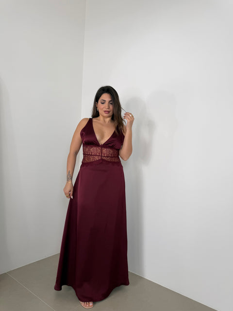 DRESS CON PIZZO BORDEAUX