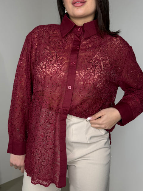CAMICIA EFFETTO MACRAMÈ BORDEAUX