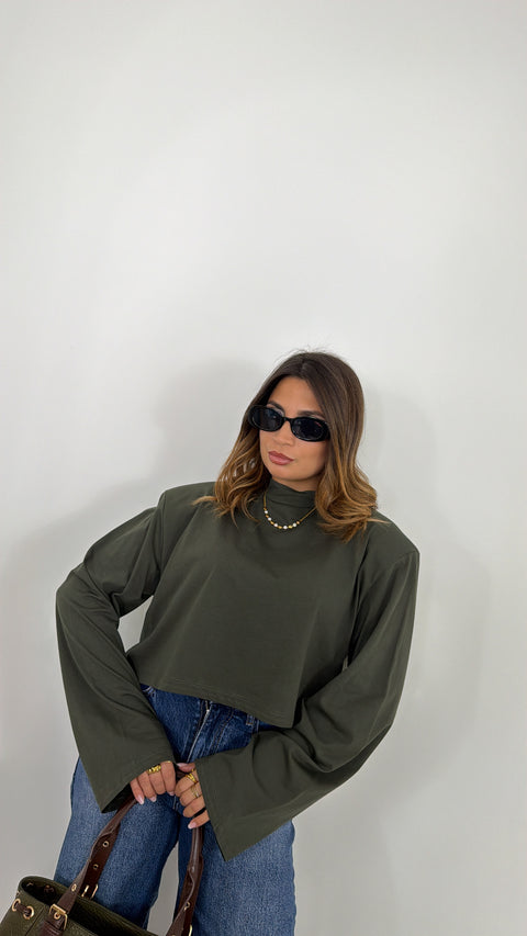 MAGLIA CON SPALLINE CROP VERDE