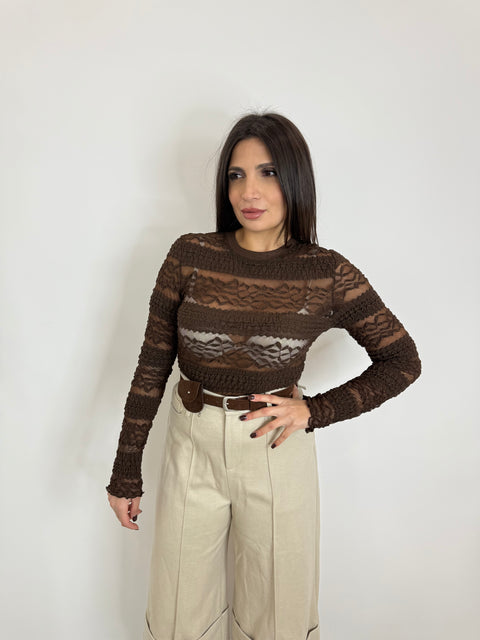MAGLIA CON TRASPARENZE MARRONE