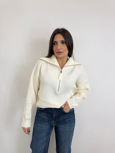 PULLOVER CON ZIP PANNA