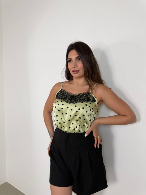 CANOTTA IN SATIN POIS VERDE