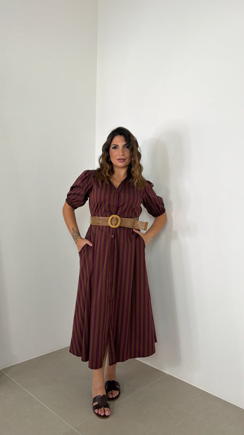 ABITO RIGATO CON MEZZA MANICA BORDEAUX