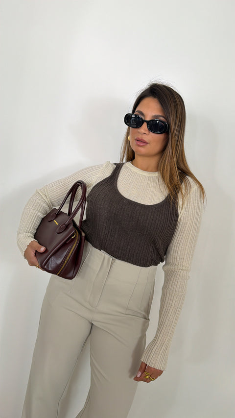 PULLOVER EFFETTO CANOTTA CUCITA BEIGE