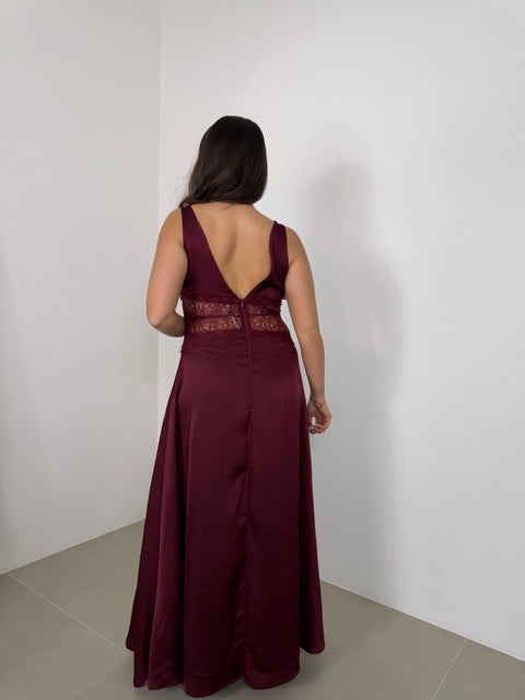 DRESS CON PIZZO BORDEAUX