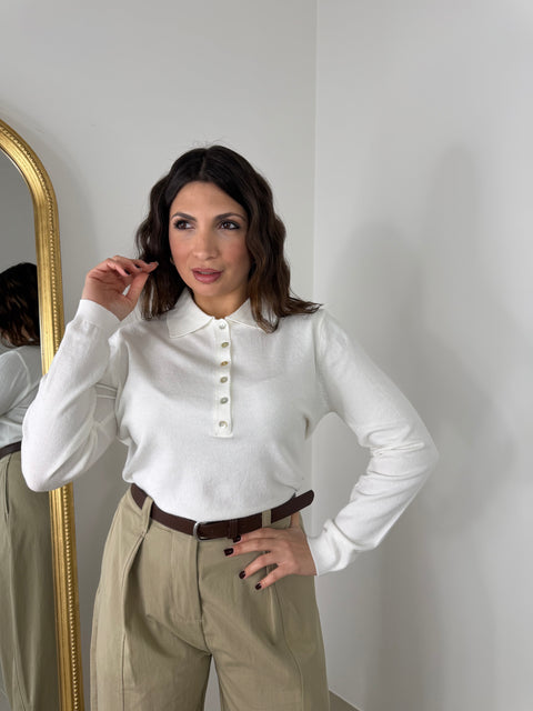 PULLOVER VIOLA TINTA UNITA BIANCA