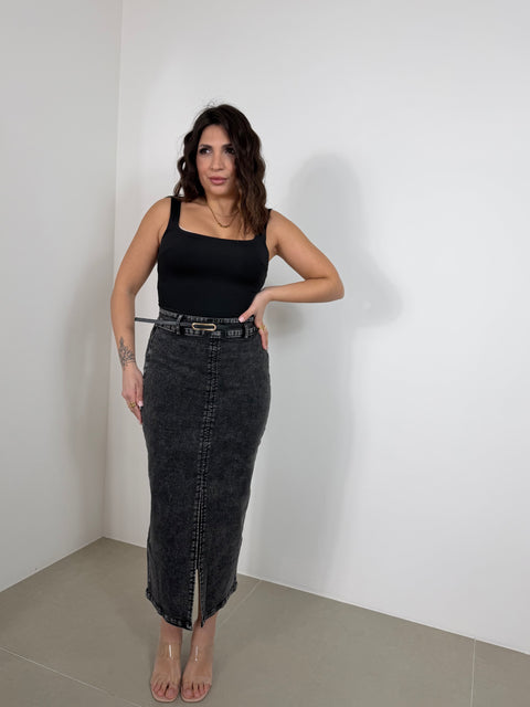 GONNA LONGUETTE IN DENIM NERA